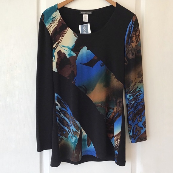 Softworks Abstract Pattern & Black Blocked Top, M - Picture 9 of 16